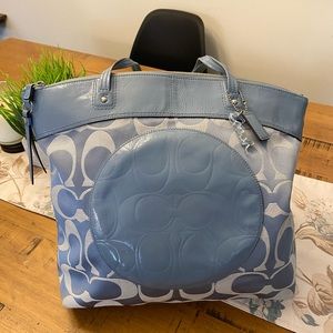 Coach Laura Signature Logo Canvas Patent Leather Tote